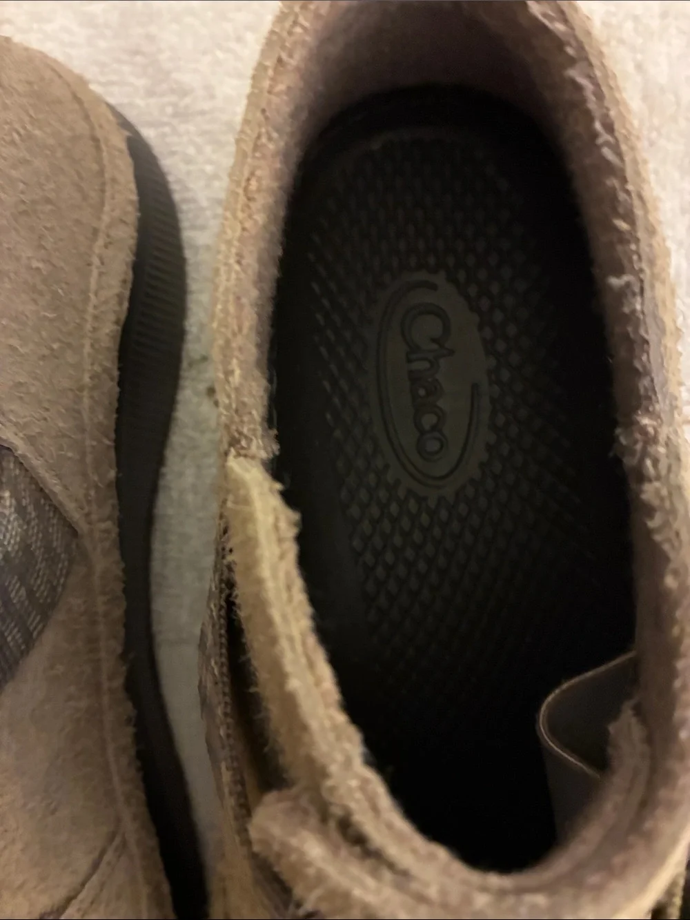 Chaco Men's Suede Casual Slip-On Shoe in Taupe adj. cross strap